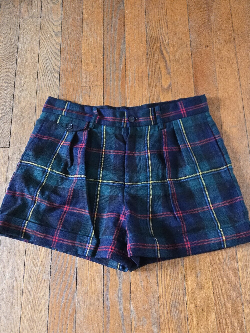 Ralph Lauren Rugby Shorts Pleated Green Multicolor Plaid Tartan Wool Size 6